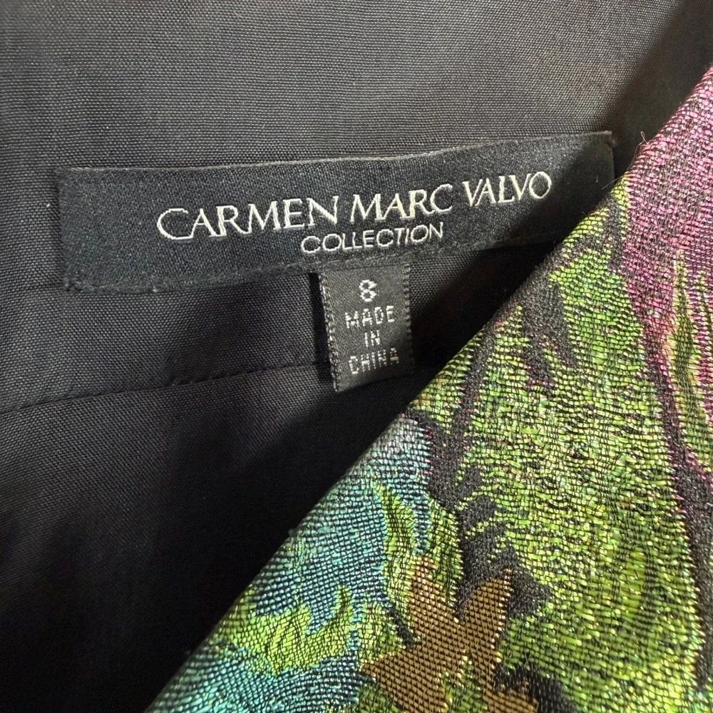 Carmen Marc‎ Valvo Floral Brocade Cocktail Dress Sleeveless Sheath Sequin Glam 8